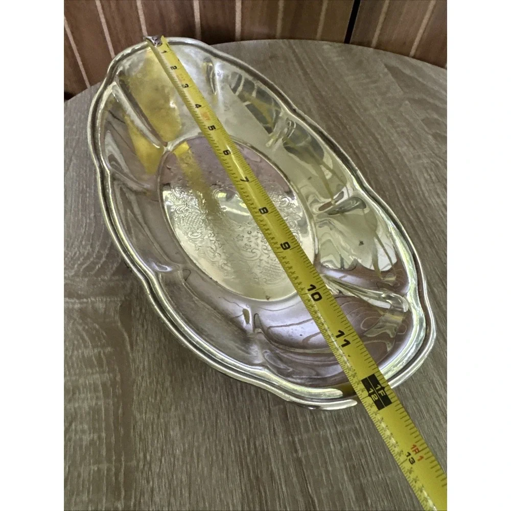 Vintage Silverplate Oval Serving Dish Floral Engraved 12